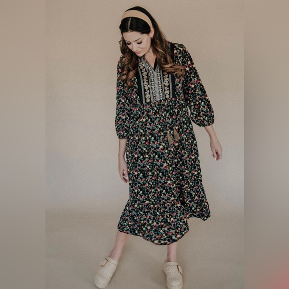 See and Be Seen Floral Maxi Dress Embroidered Cottagecore Women’s Large Prairie - Picture 1 of 11